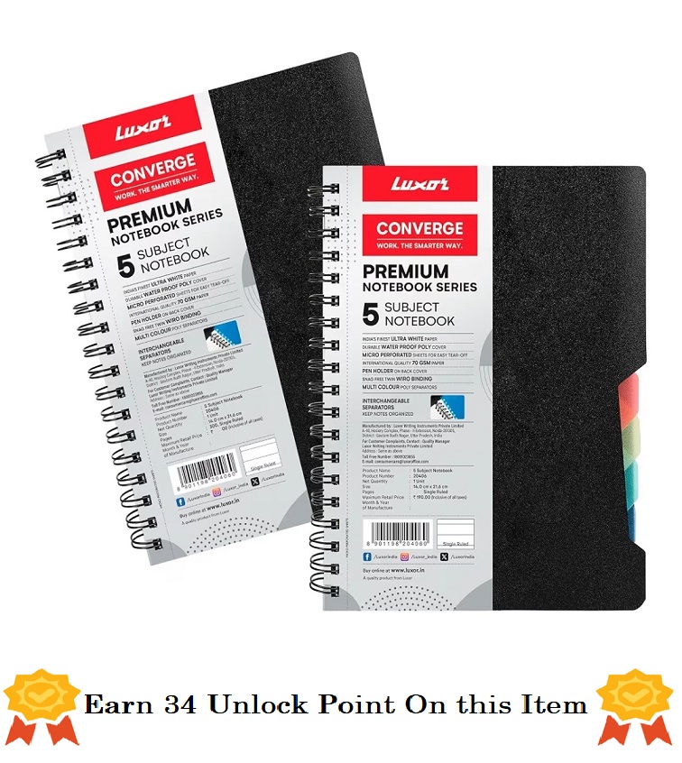 Spiral Note Book Luxor-20406-300 Pages-Ruled-5 Subject Notebook-14 x 21.6 cm